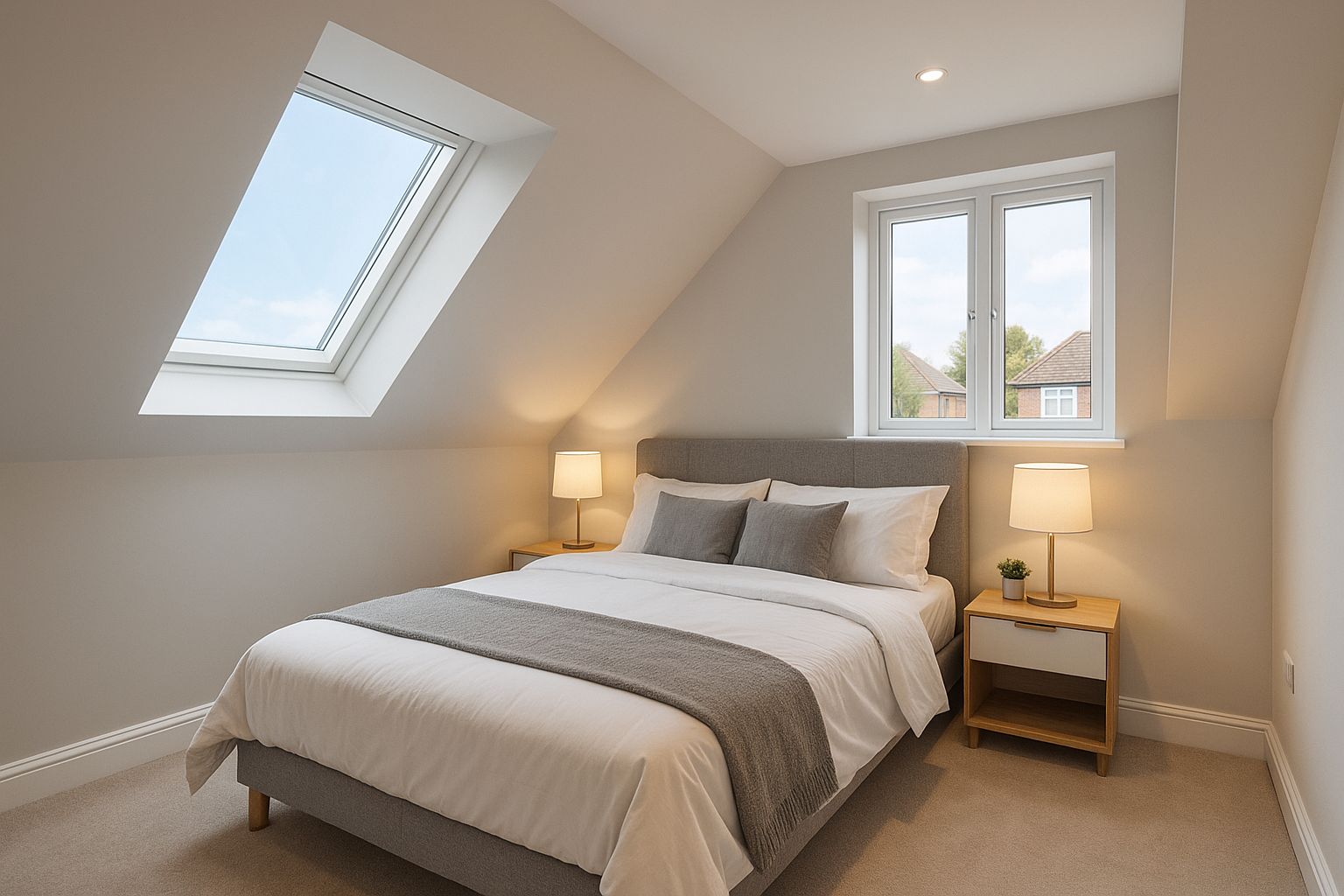Contemporary living room interior with neutral color palette, modern furniture, and clean minimalist design